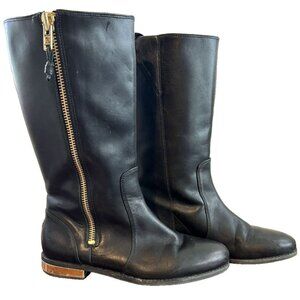 SPERRY Black Leather Mid Calf Gold Flat Heel Boots Womens Size 9 M Style 9289687